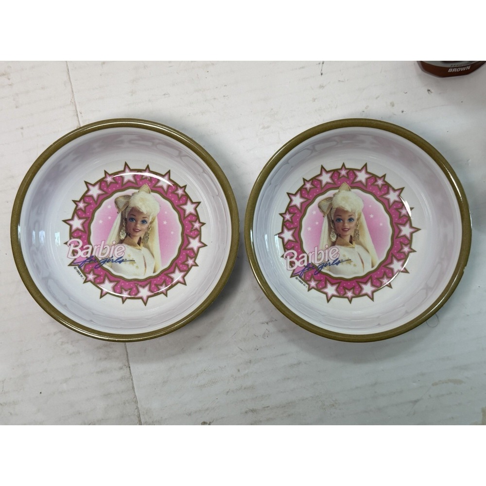 Lot Of 2 Vintage Barbie Girl Cereal Bowls 1993 M.I. Pink Stars 5.5"
